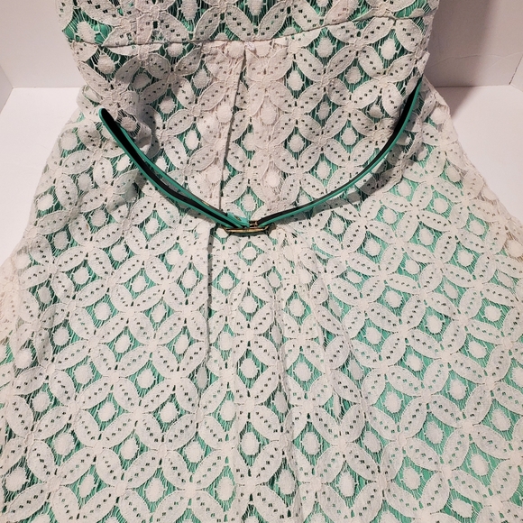 Dressbarn Lace Overlay Belted Dress Size 10 Mint Green & White - Picture 5 of 9